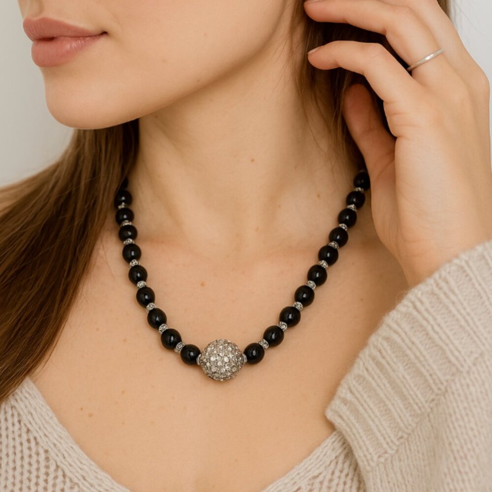Black Rhinestoned Necklace